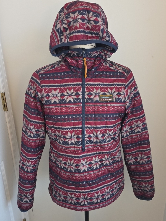 L.L. Bean Jackets & Blazers - L.L. Bean Womens Hooded Fair Isle Half‑Zip Pullover in Pink and Navy
